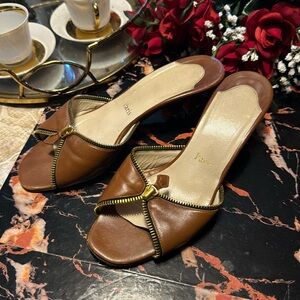 Christian Louboutin Brown Zipper Detail Kitten Heels Pumps